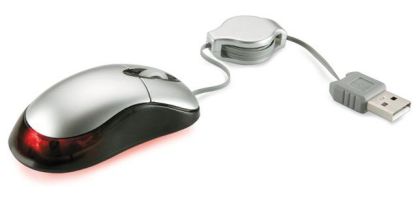 Red Light Optical Mouse With Retractable Cable