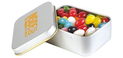 Assorted Colour Mini Jelly Beans in Silver Rectangular Tin