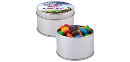 M&M's in Silver Round Tin