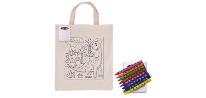Colouring Calico Short Handle Bag with Crayons