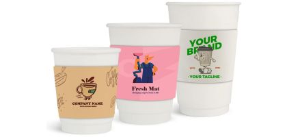 PLA Double Wall Compostable Paper Cups with Cup Sleeve