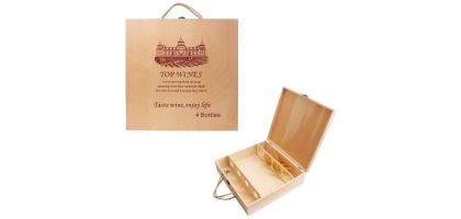 Four Bottles Vintage Wine Wooden Box