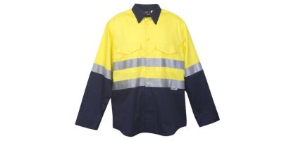 Hi Vis 100% Combed Cotton Drill Long Sleeve Shirt - 3M