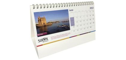 DL 13 page wiro bound tent calendar with printed base 99x 210mm