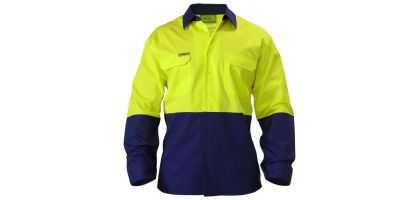 Insect Protection Drill Shirt - Cool Lightweight 2 Tone Hi Vis Gusset Cuff