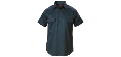 Mens Foundations Cotton Drill Closed Front Short Sleeve Shirt