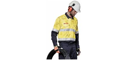 Mens Orange Flame Hi Vis Open Front Spliced Shirt - Hoop Taped