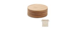 6 Bamboo coasters in cotton bag
