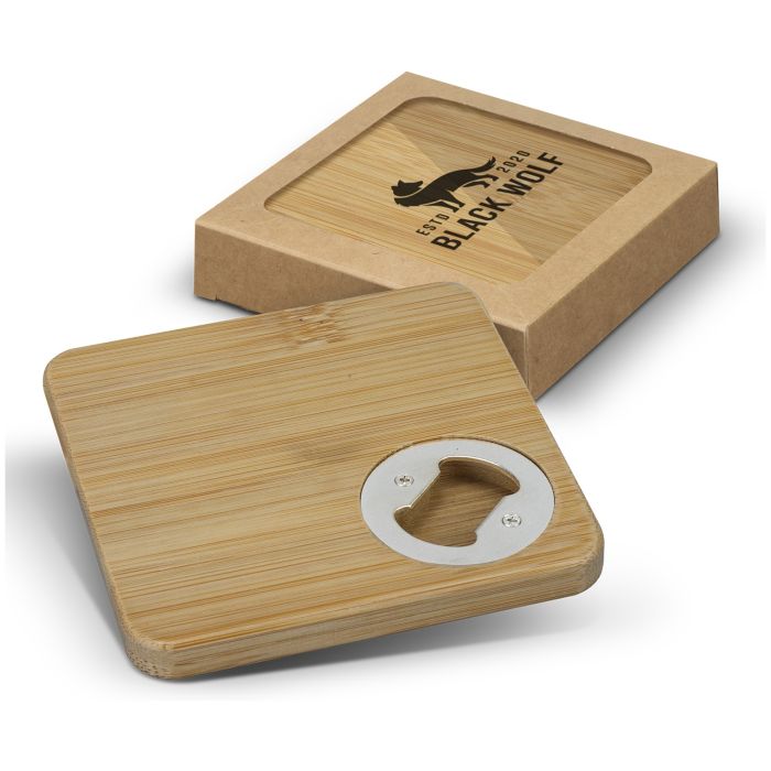 Bamboo Bottle Opener Coaster - Set of 2 - Square