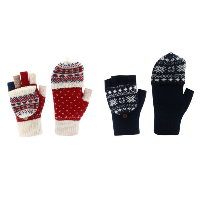 Adults Jacquard Fingerless Gloves with Flip Cover