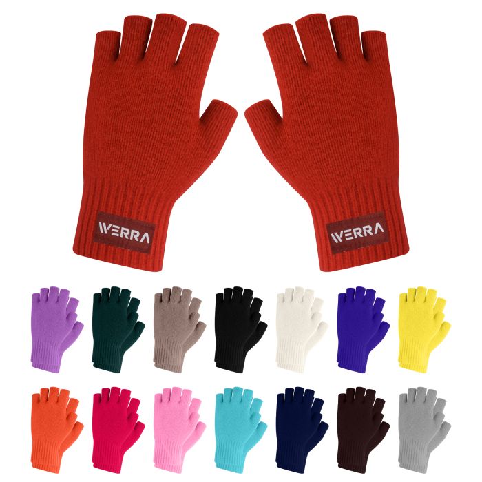 Adults Plain Knitted Fingerless Gloves with Woven Label