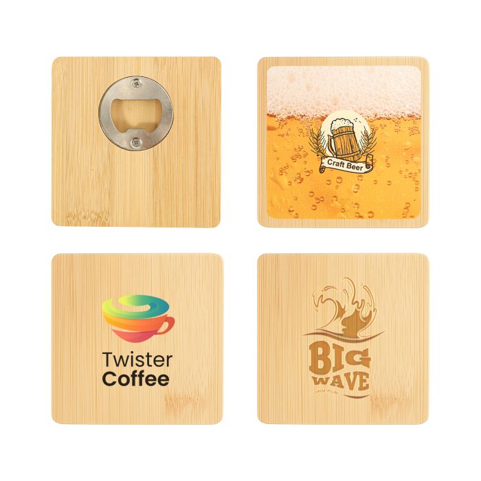 Square Bamboo Bottle Opener Coaster
