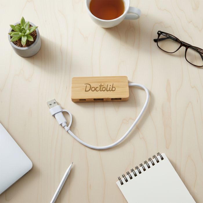 Bamboo USB Hub with Interchangeable Connector