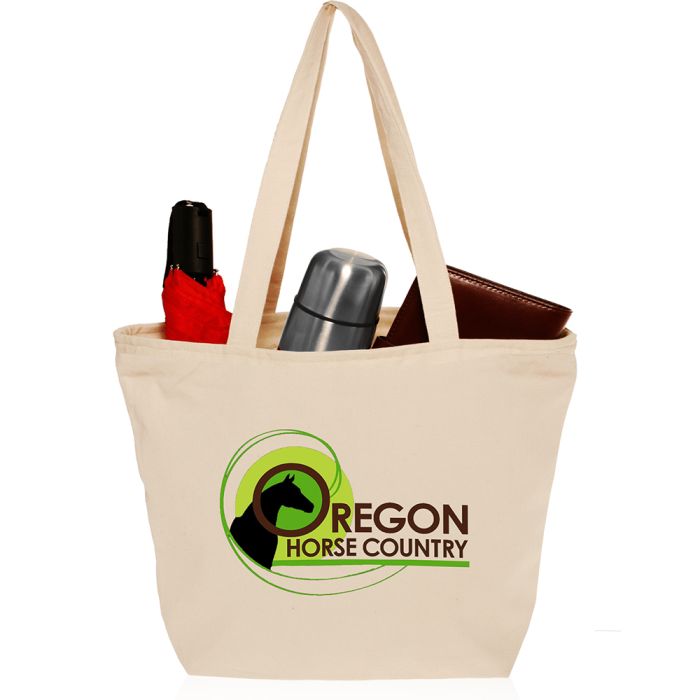 Cotton Canvas Tote Bag With Zipper Closure