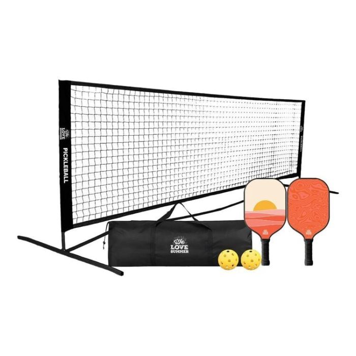 Custom printed beach pickleball set with net, 2 bats, 2 balls and carry bag