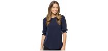 Womens 3/4 Sleeve Shirred Cuff Tops
