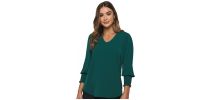 Womens Shirred Cuff V Neck Tops