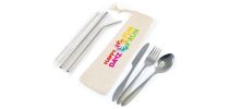 Banquet Stainless Steel Cutlery & Straw Set in Calico Pouch