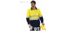 New Unisex Adults Hi-Vis L/S Cotton Drill Shirt With Reflective Tape