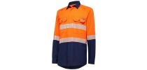 Mens Shieldtec Lenzing Fr Hi-Visibility Two Tone Long Sleeve Open Front Shirt With Tape