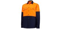 Mens Hi Vis L/Sl H/Weight  2Tone Cotton Drill Shirt