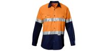 Mens Koolgear Hi-Visibility Two Tone Cotton Twill Ventilated Shirt With Tape Long Sleeve