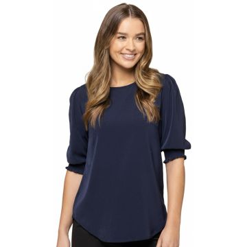 Womens 3/4 Sleeve Shirred Cuff Tops