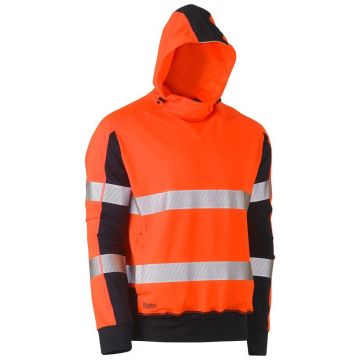 Taped Two Tone Hi Vis Contrast 4 Way Stretchy Hoodie - Orange/Navy