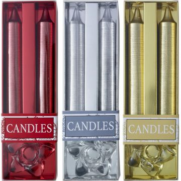 Two glitter candles with glass holder Alexia