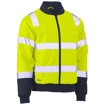 Taped Two Tone Hi Vis Bomber Jacket with Padded Lining - Yellow/Navy