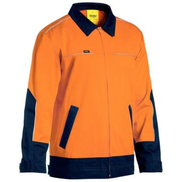 Hi Vis Drill Jacket with Liquid Repellent Finish - Orange/Navy