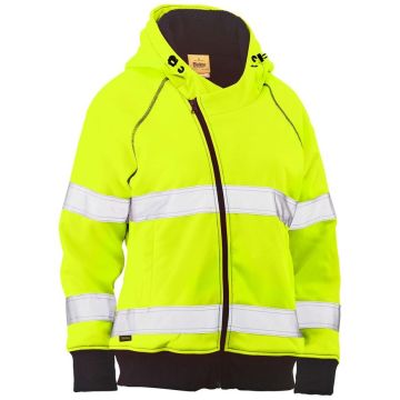 Women's Taped Hi Vis Fleece Zip Front Hoodie with Sherpa Lining - Yellow