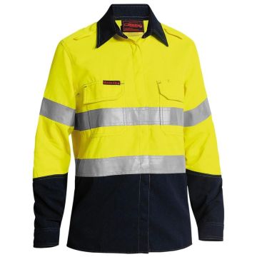 TenCate Tecasafe® Plus 580 Women's Taped Hi Vis Lightweight FR Vented Shirt - Yellow/Navy