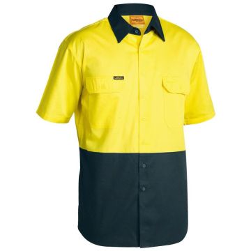 Hi Vis Cool Lightweight Drill Shirt - Yellow/Bottle