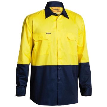 Hi Vis Cool Lightweight Drill Traditional Fit Shirt - Yellow/Navy