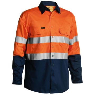Taped Hi Vis Cool Lightweight Mesh Back Shirt - Orange/Navy