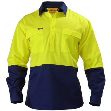 Closed Front Hi Vis Drill Shirt - 2 Tone Long Sleeve