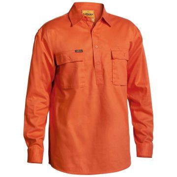 Closed Front Cotton Drill Shirt - Orange