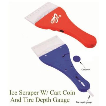 Ice Scrapper with Cart Coin and Tyre Depth Gauge