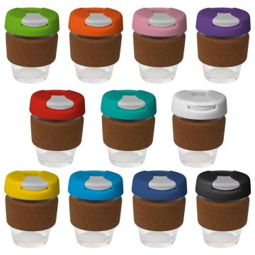 8oz/235ml Glass Karma Kup Cork Band Plastic Flip Lid