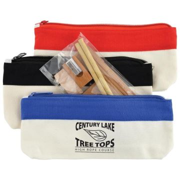 Bamboo Stationery Set in Cotton / Canvas Organiser / Pencil Case