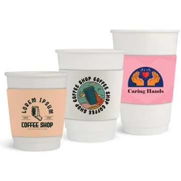 Home Compostable Aqueous Double Wall Paper Cups with Cup Sleeve