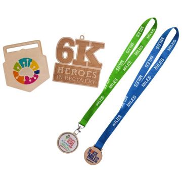 Custom Shaped Wooden Medal with Bamboo Lanyard