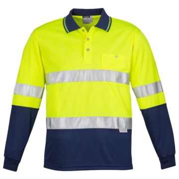 Mens Hi Vis Spliced Polo - Long Sleeve Hoop Taped