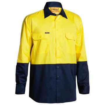 Hi Vis Cool Lightweight Drill Traditional Fit Shirt - Yellow/Navy