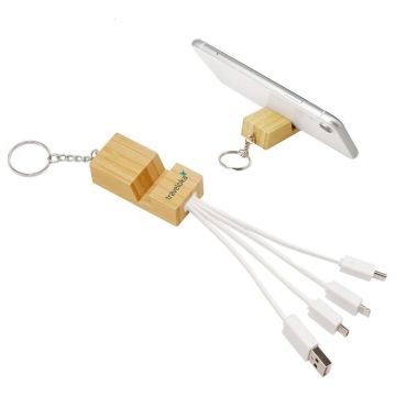 Phone Stand Bamboo Charging Cable Key Ring