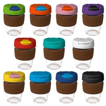 12oz/340ml Glass Karma Kup Cork Band Plastic Flip Lid