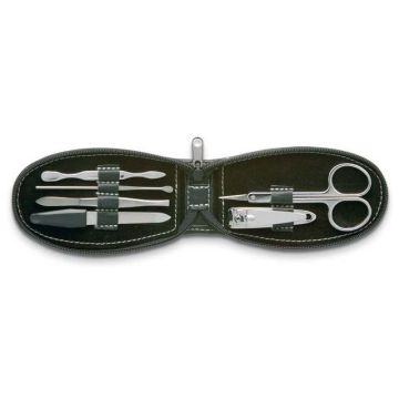 6 Tool Manicure Set In Leather Pouch - Round