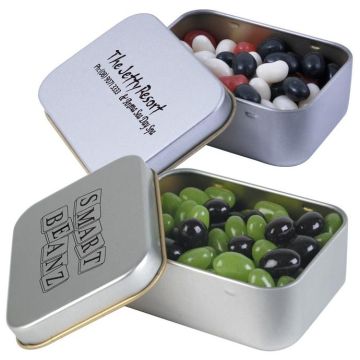 Corporate Colour Mini Jelly Beans in Silver Rectangular Tin