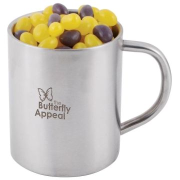 Corporate Colour Mini Jelly Beans in Stainless Steel Double Wall Barrel Mug